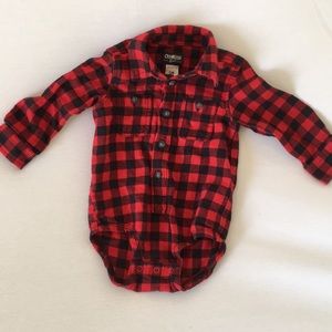 Oshkosh Red Plaid Button Down Onesie